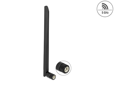 WLAN 802.11 ac/ax/a Antenna RP-SMA plug 5 dBi 20 cm omnidirectional with tilt joint and flexible material black - delock.israel