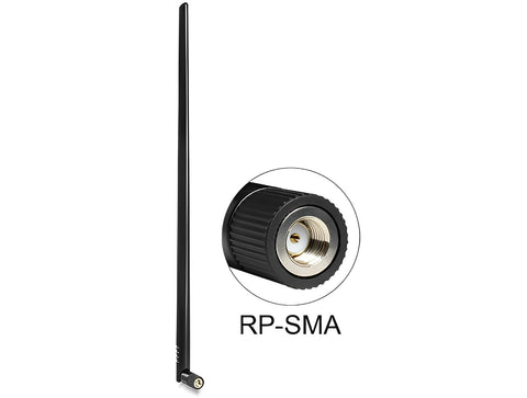 WLAN 802.11 b/g/n Antenna RP-SMA plug 9 dBi omnidirectional with tilt joint black - delock.israel