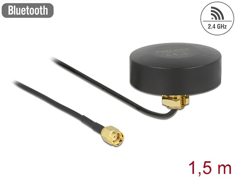 WLAN 802.11 b/g/n Antenna RP-SMA plug 2 dBi fixed omnidirectional with connection cable RG-174 1.5 m outdoor black - delock.israel