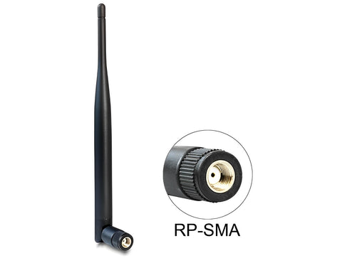 WLAN 802.11 b/g/n Antenna RP-SMA plug 5 dBi omnidirectional with tilt joint black - delock.israel