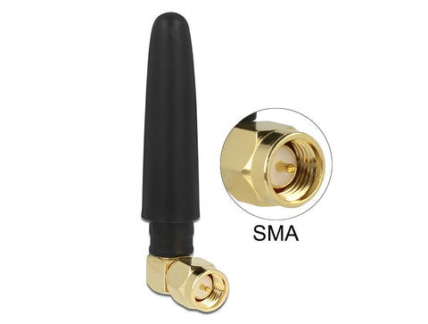 WLAN 802.11 b/g/n Antenna SMA plug 90° 2 dBi omnidirectional fixed with flexible material black - delock.israel