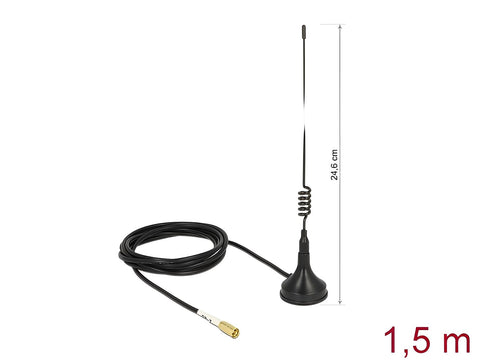 WLAN 802.11 b/g/n Antenna SMB plug 2 dBi fixed omnidirectional with magnetic base and connection cable RG-174 1.5 m outdoor black - delock.israel