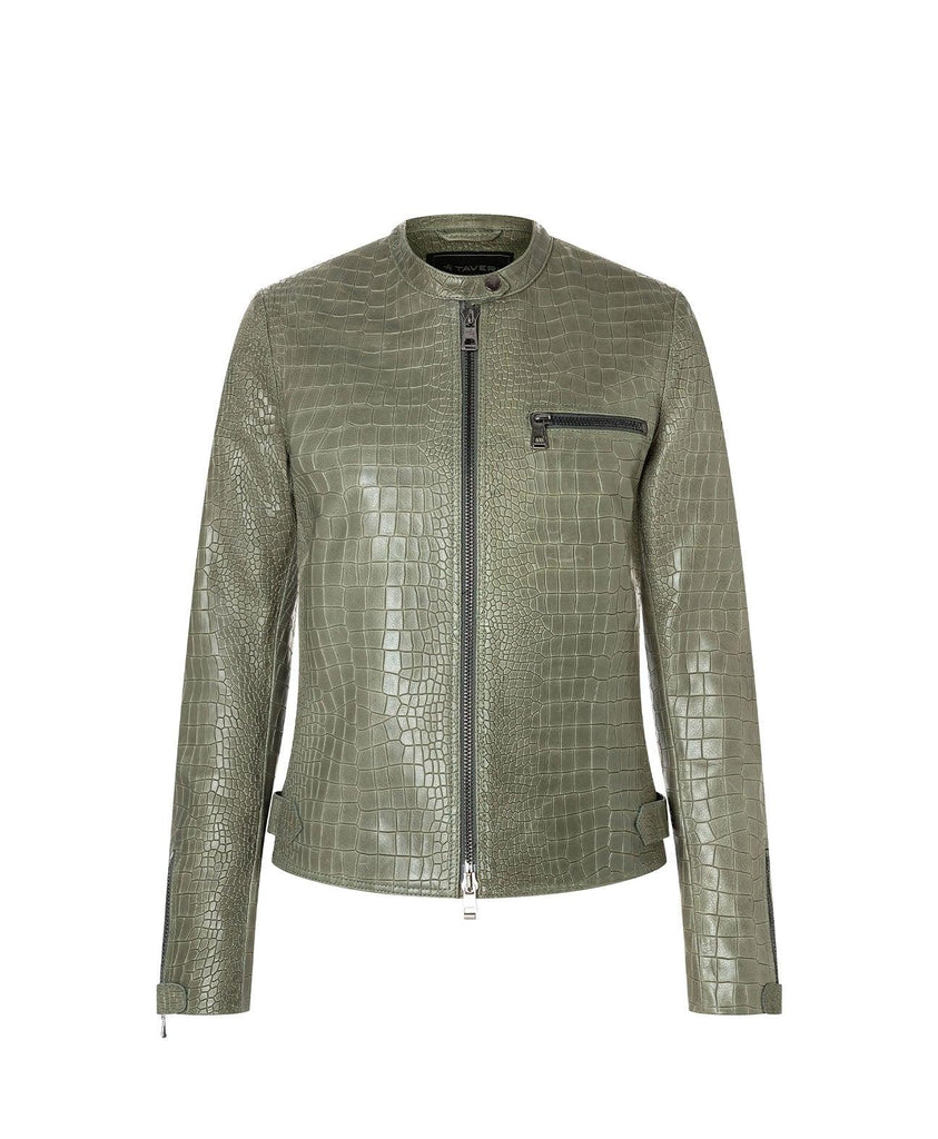 embossed leather jacket