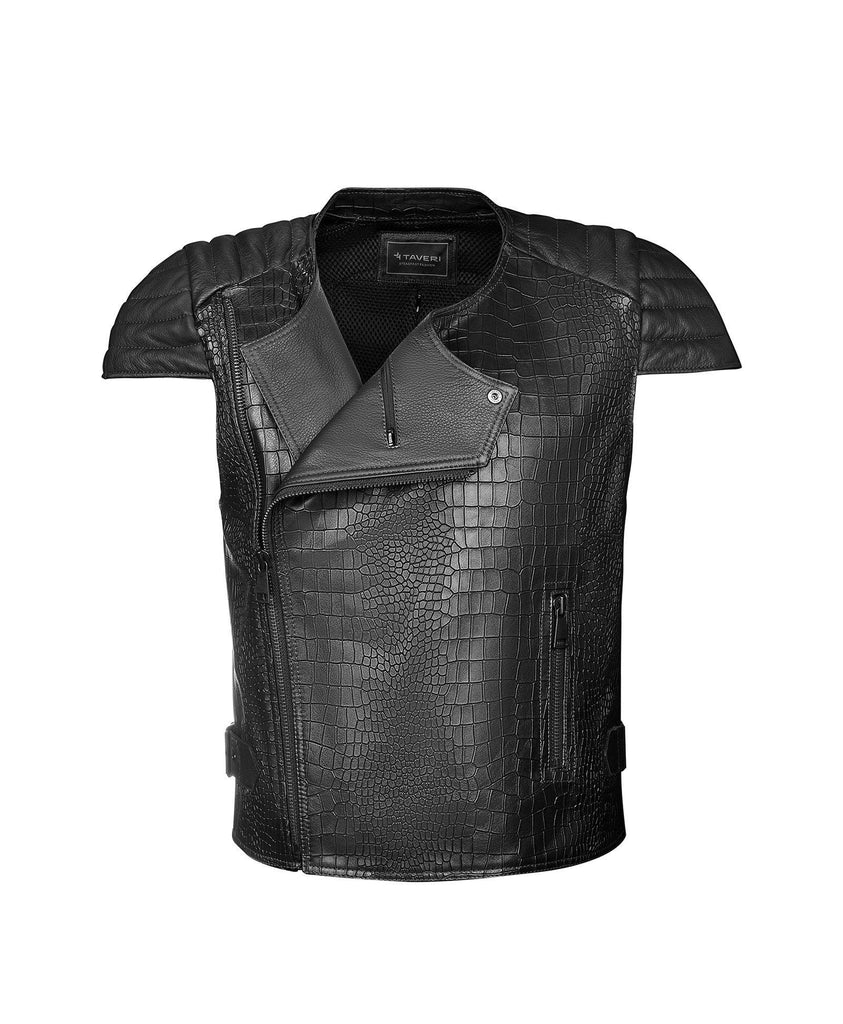 Embossed Black Leather Vest