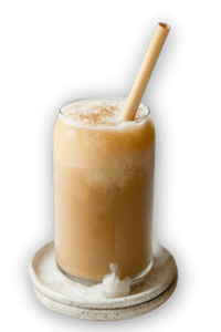 Iced coffed with reed stem drinking straw