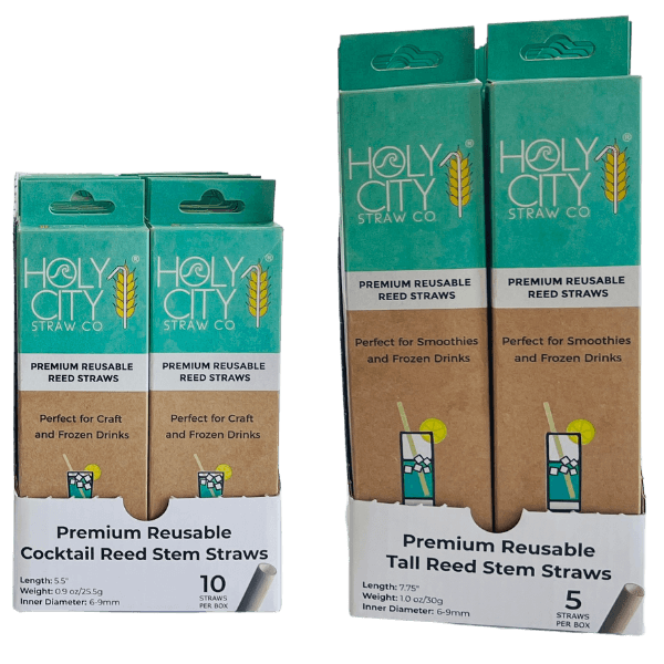 Holy City Straw Company Tall and Cocktail Retail Reusable Reed Straw Inner Pack of 20 Boxes 10ct