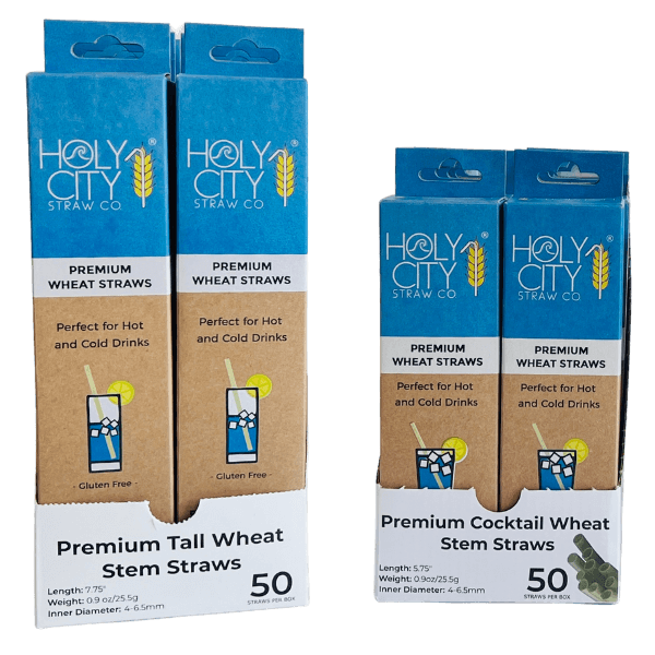 Holy City Straw Company Tall and Cocktail Wheat Retail Straw Inner Pack of 10 Boxes 50ct