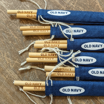 Old Navy Laser Engraved drinking straw in custom jute pouch