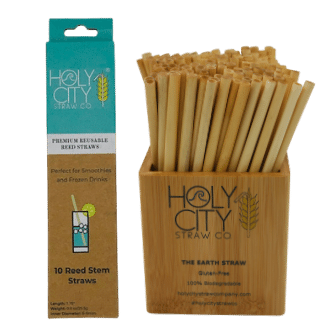 Retail Product offering of Reusable Reed Straw - 10  and 250 count Packs Bamboo Bar Caddy