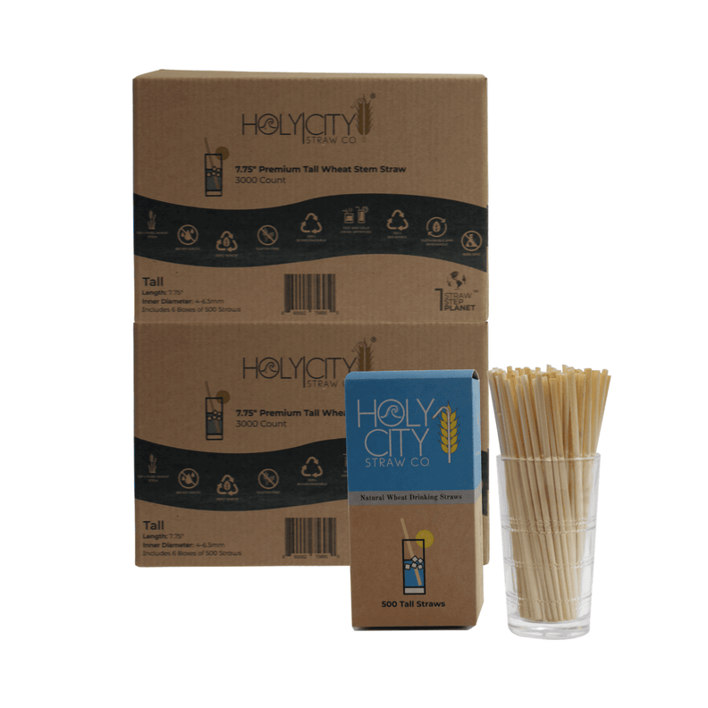 6000 count double case containing 12 boxes of 500 count boxes of Holy City Tall Wheat Straws