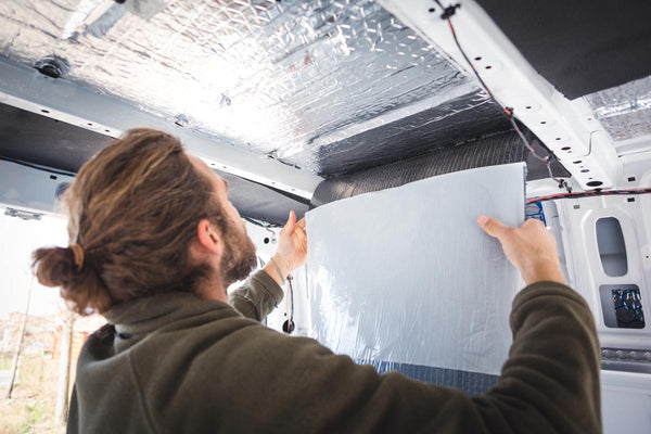 Man installs double bubble foil insulation in his RV