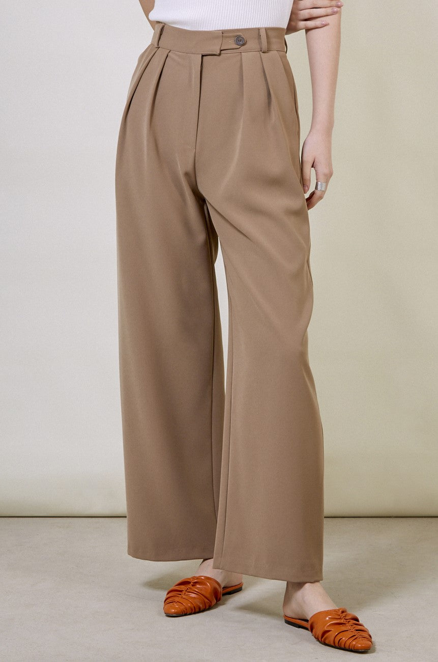 Beige double pleat smart trousers