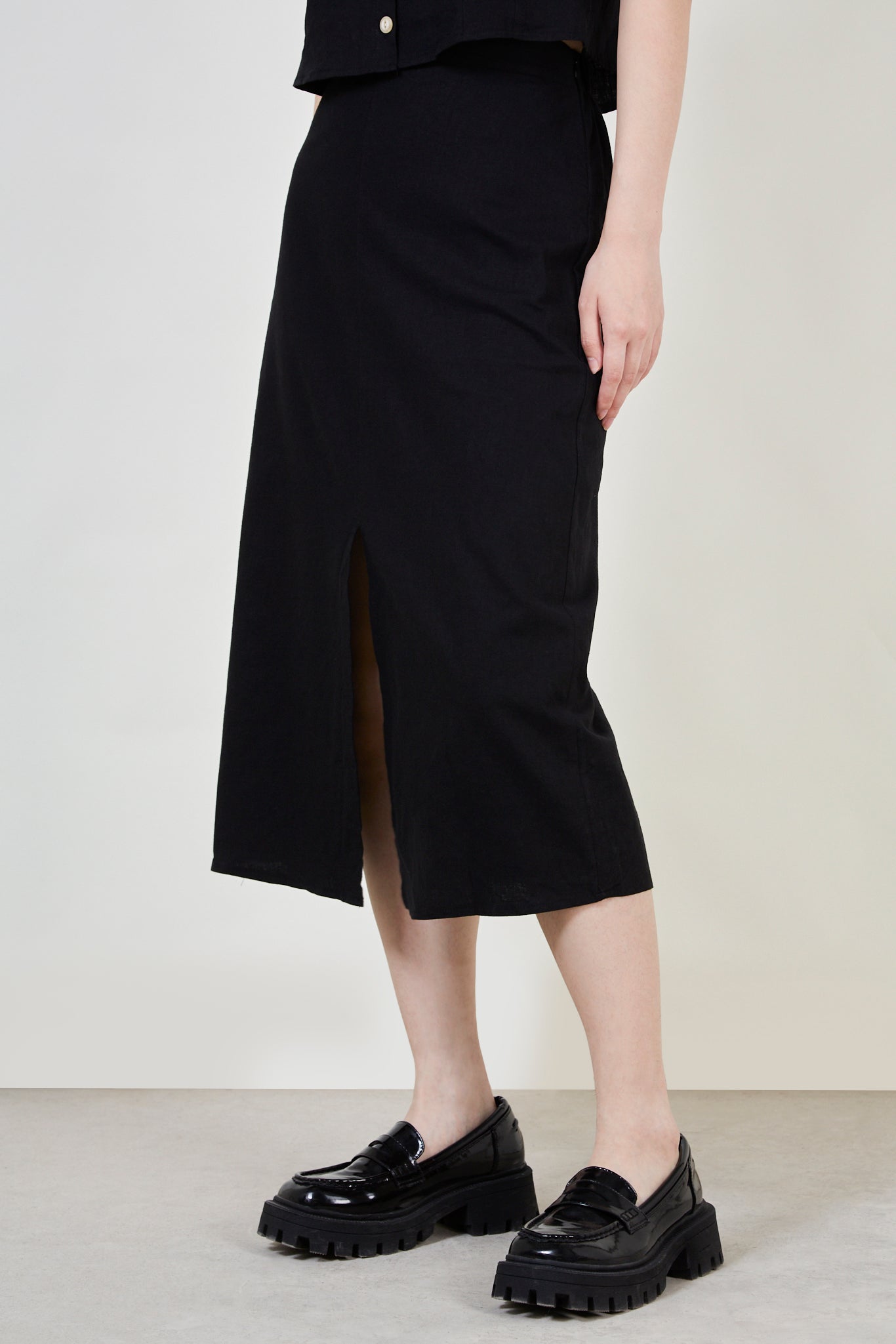 Black slit front skirt