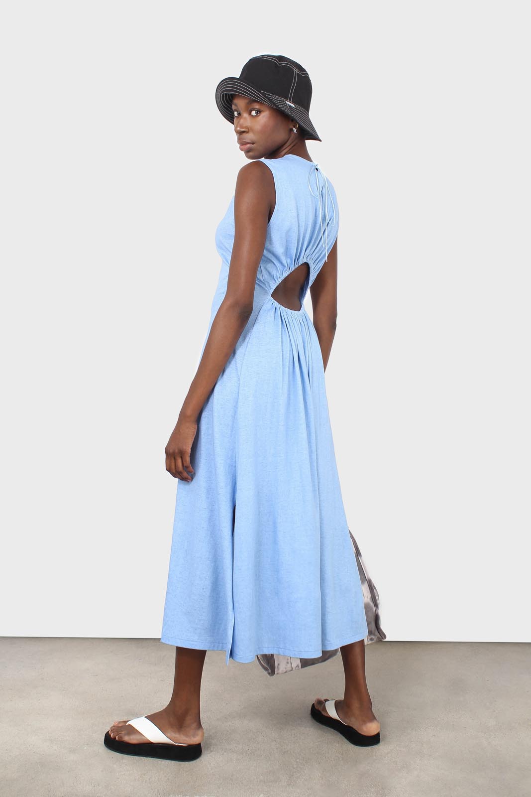 Baby blue peek back jersey dress