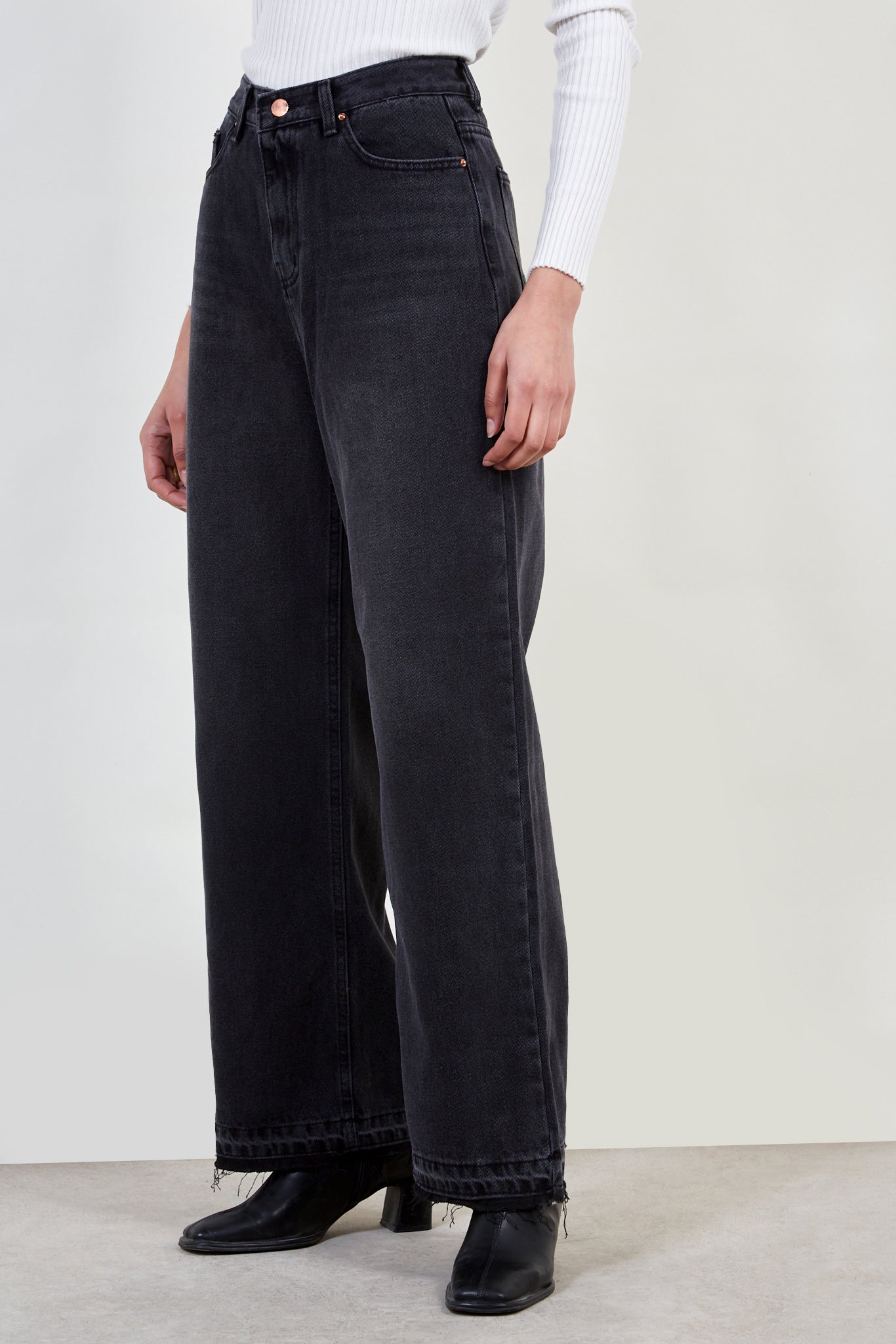 Black washed wide leg jeans