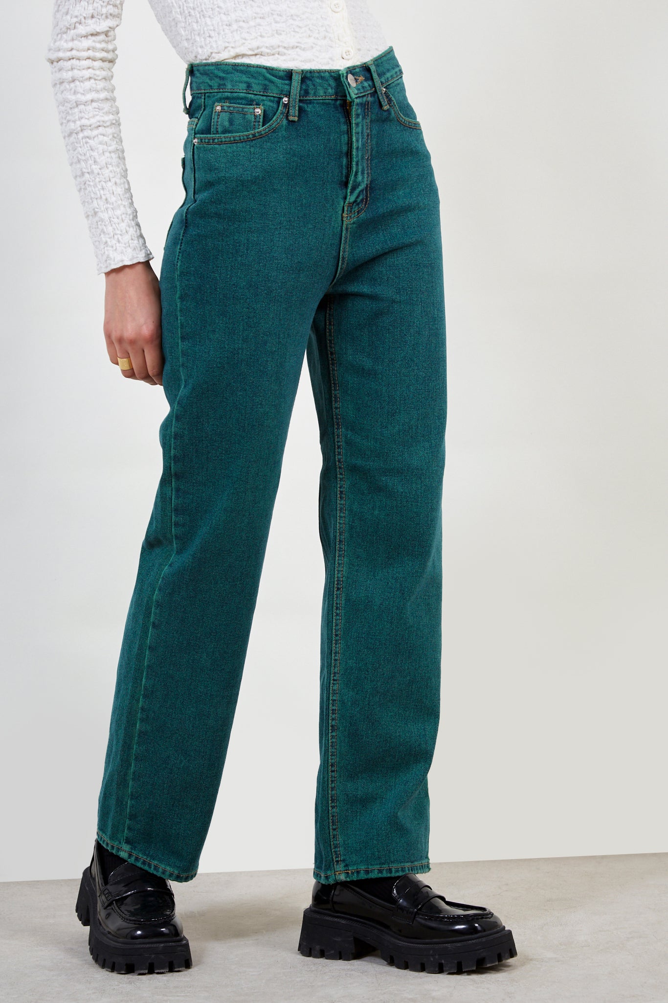 Dark green wide leg jeans