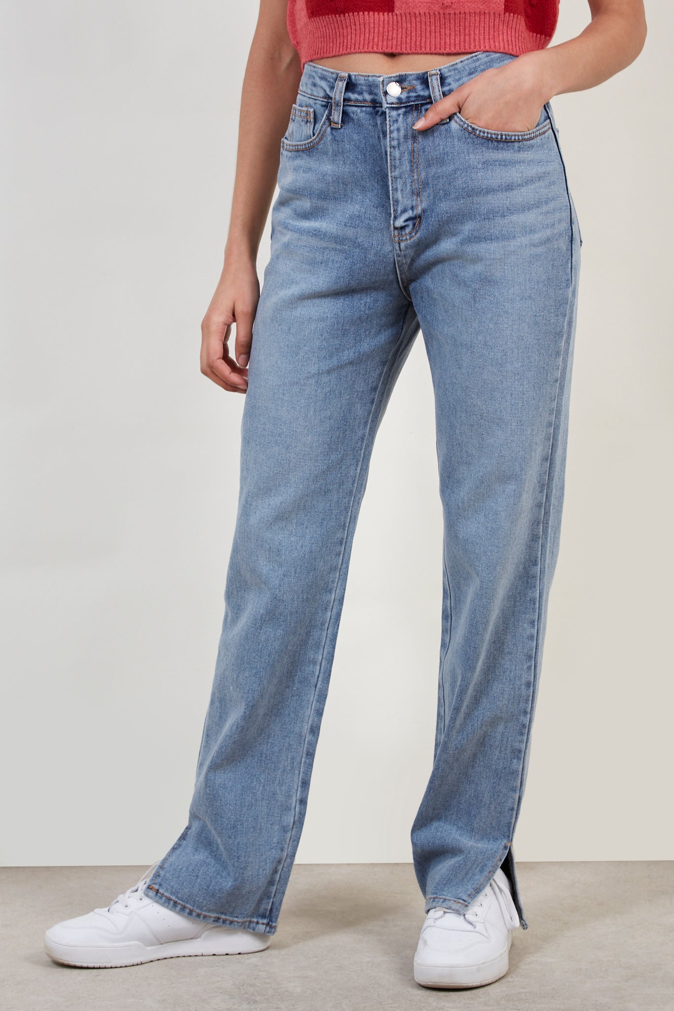 Light blue recycled cotton slit hem jeans