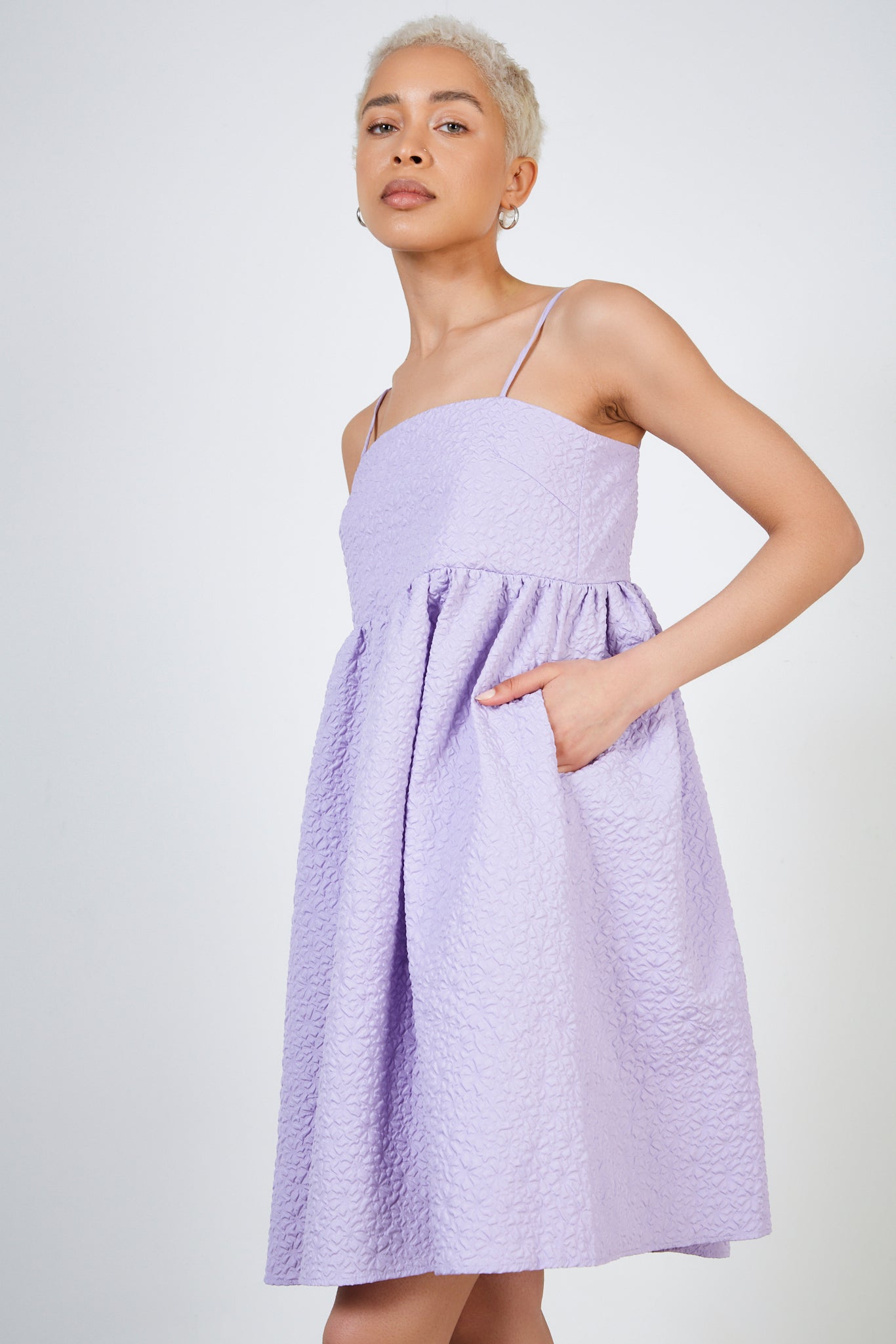 Lilac textured spaghetti strap dress