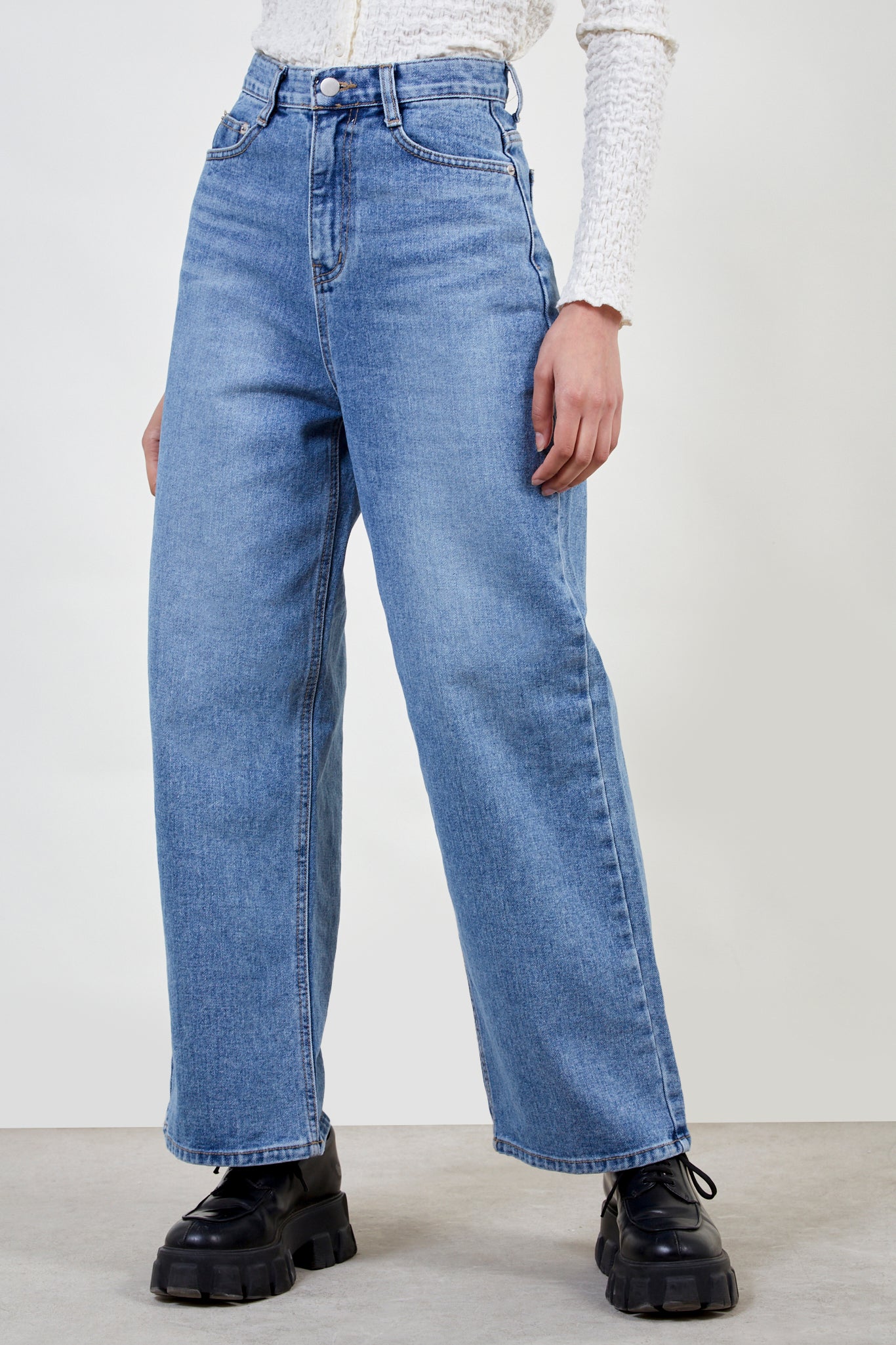 Mid blue washed wide leg jeans