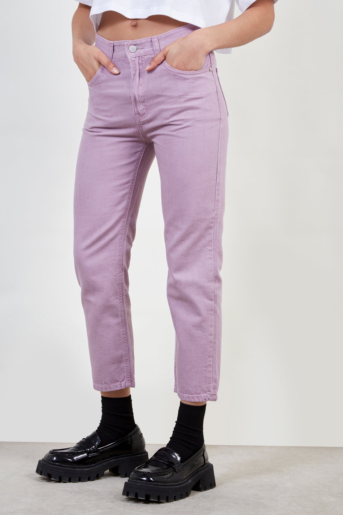 Pale purple recycled cotton blend jeans