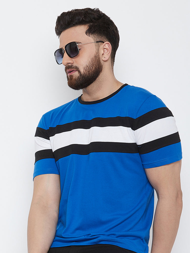 Blue Black White Half Sleeve Round Neck T Shirt