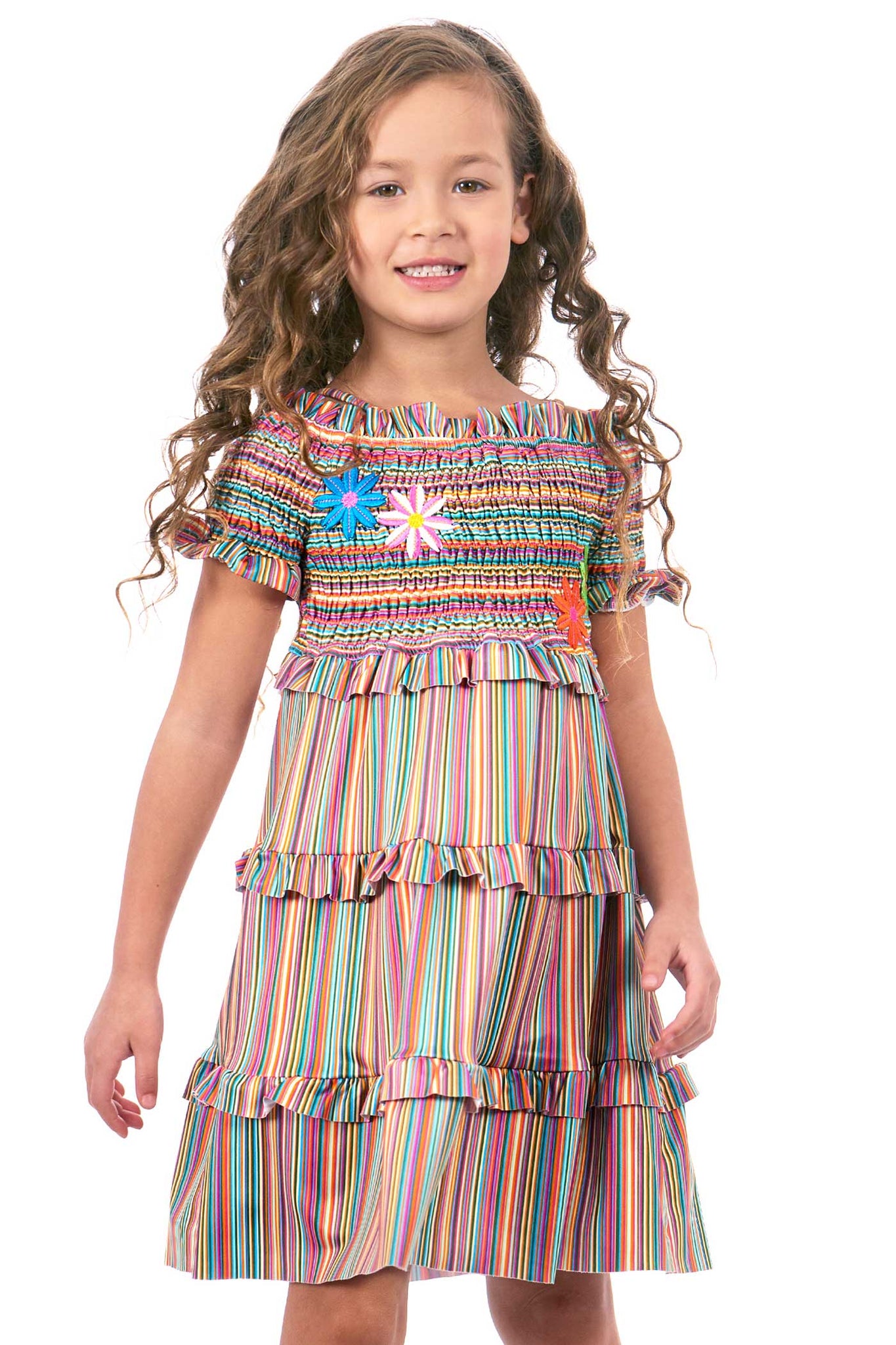 Hannah Banana |Girls Off The Shoulder Colorful Stripe Smocked Top Dress ...