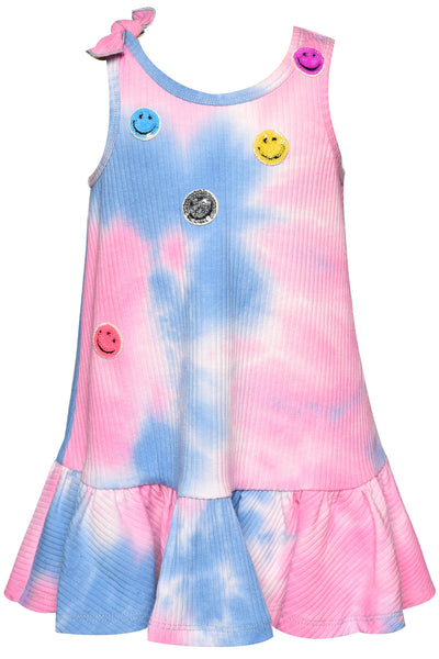 Girls` Rainbow Spiral Tie Dye Dress with Ruffle.