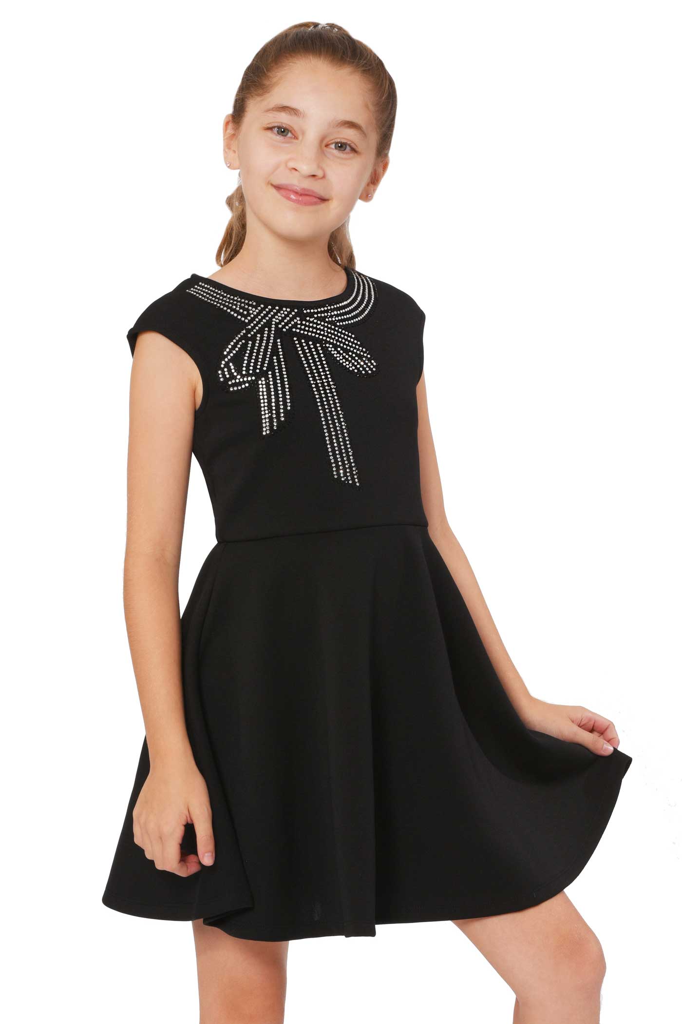 Truly Me | Big Girls Rhinestone Bow Fit and Flare Skater Dress ...