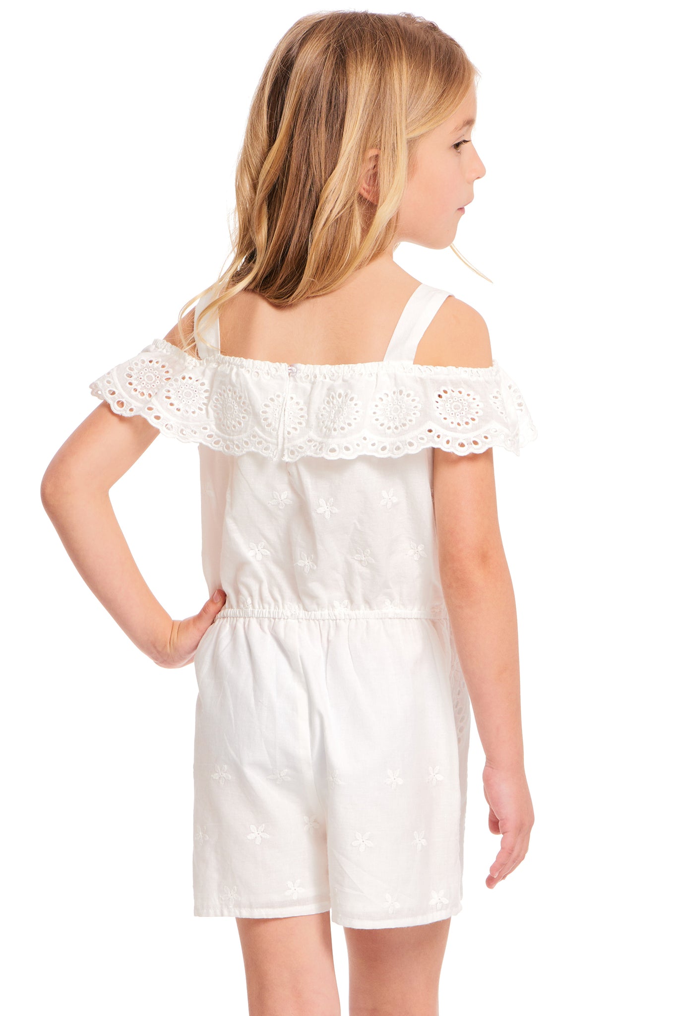 Truly Me Pink | Little Girls Off The Shoulder Eyelet Romper ...