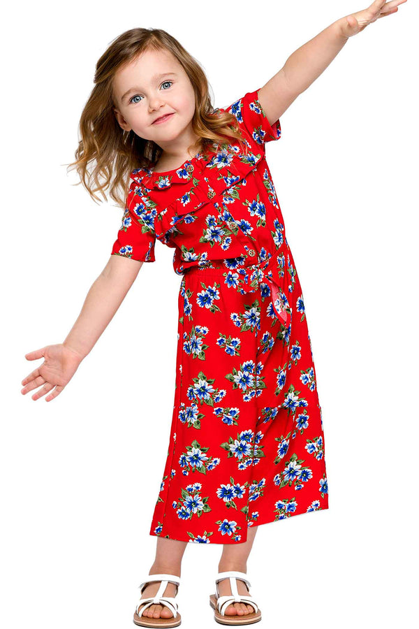 Truly Me | Little Girls Floral Button Front Short Sleeve Jumpsuit ...