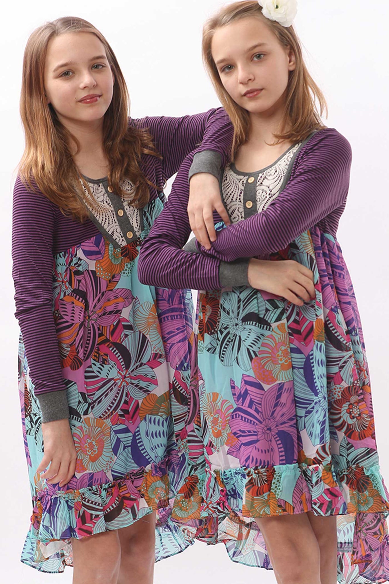 Truly Me | Big Girls Long Sleeve Knit Top Floral Print Chiffon Dress ...
