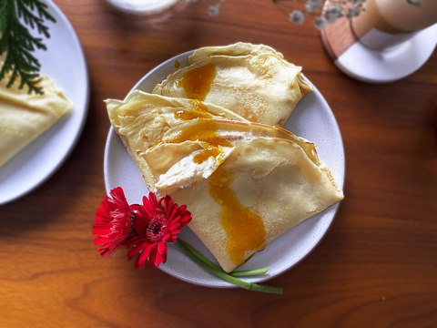 Honey, ricotta filled crepe recipe for breakfast lunch or brunch