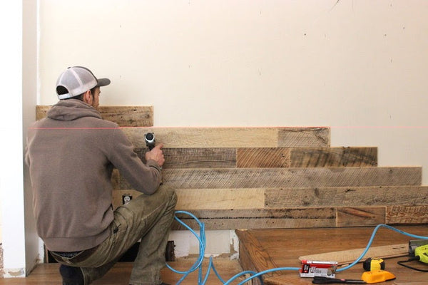 Reclaimed Wood Accent Wall Being Installed