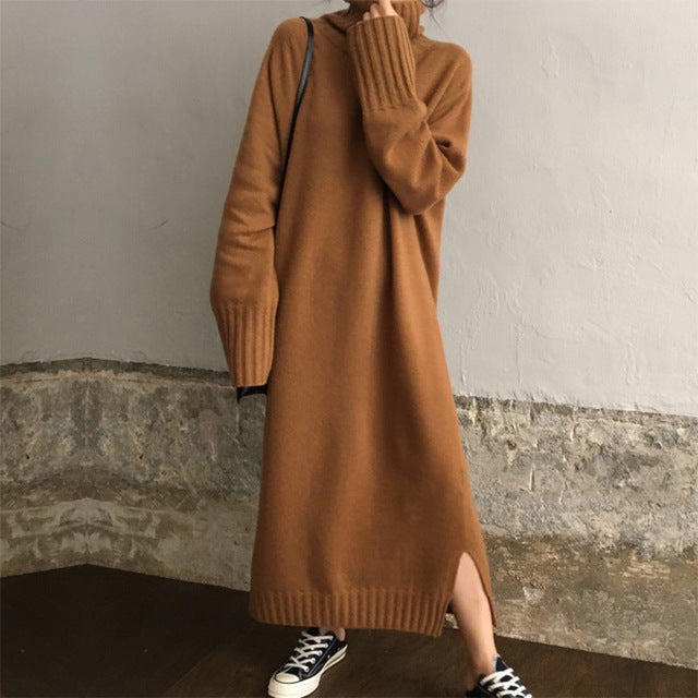 knitted long sweater dress