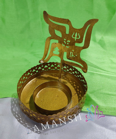 LAMANSH Gold / Metal / 5 LAMANSH Pack of 5 Swastik Trishul Metal Tea Light Diya Candle Holder for Diwali and Home Decoration
