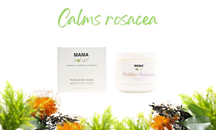 Natural skin treatment for rosacea. Proskin rosacea treatment area with calendula and tea tree, natural organic ingredients