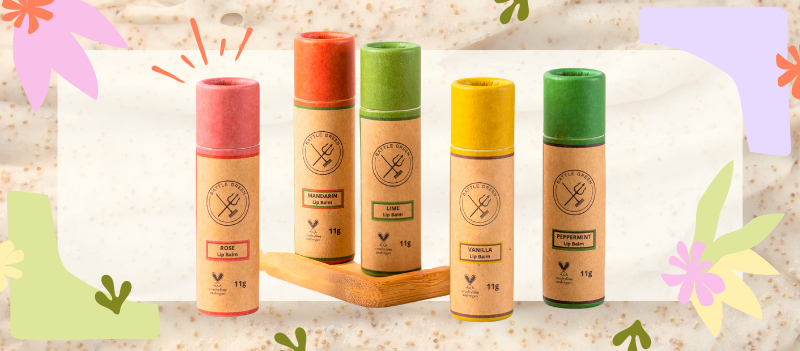 five Vegan Lip Balm Tube with cartoon graphics around