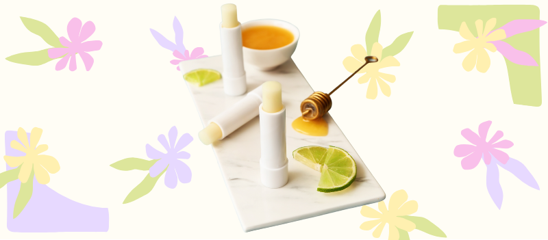 Natural Lip Balm Tube with flowers cartoon graphics around