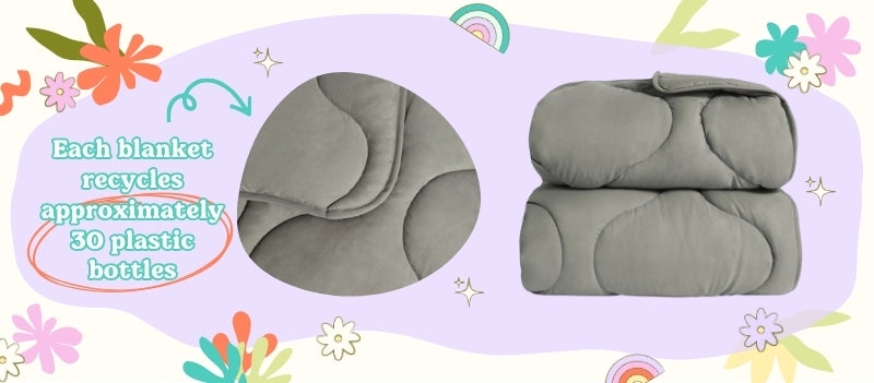Bounce Snuggle Blanket in Grey with cartoon graphics around.