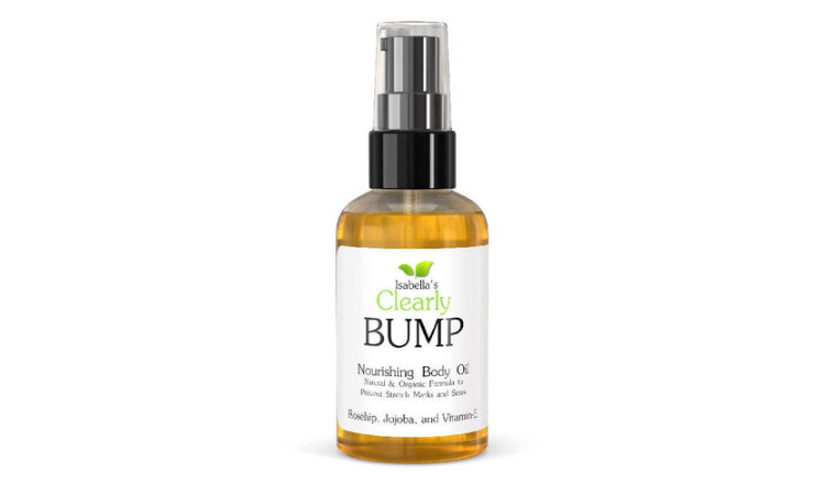 Clearly bump belly oil made with essential oils to promote skin elasticity great for preventing stretch marks and moisturizing pregnant belly of mums to be