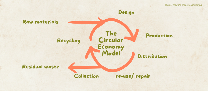 A graph illustrating the circular economy model is displayed on a pale cream background.