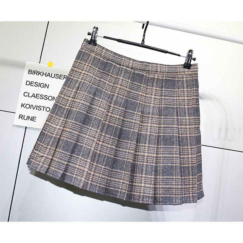 Woolen pleated skirt student skirt high waist A-line skirt mini skirt ...