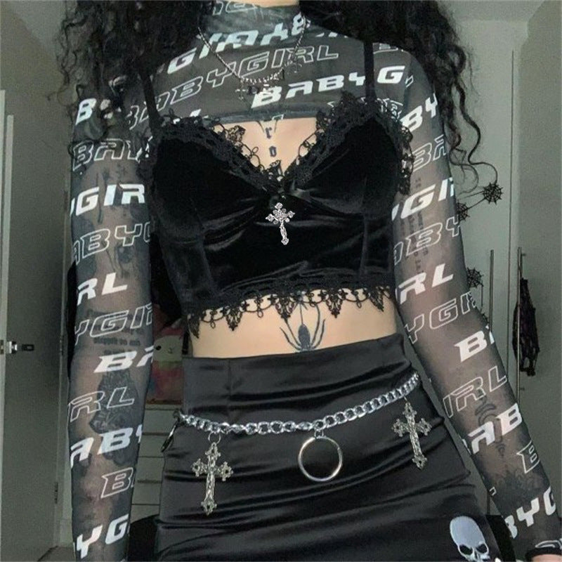 Dark Gothic velvet sling lace wrap lingerie cross 236 - Stay Safe
