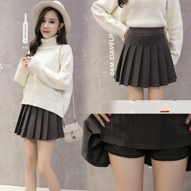 Woolen pleated skirt student skirt high waist A-line skirt mini skirt ...