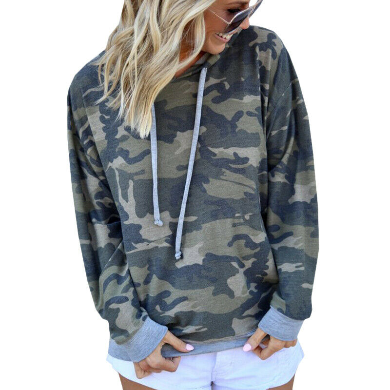 Womens Camouflage Camo Hoodies Tops Sweatshirt Ladies Hooded Jumper P ...