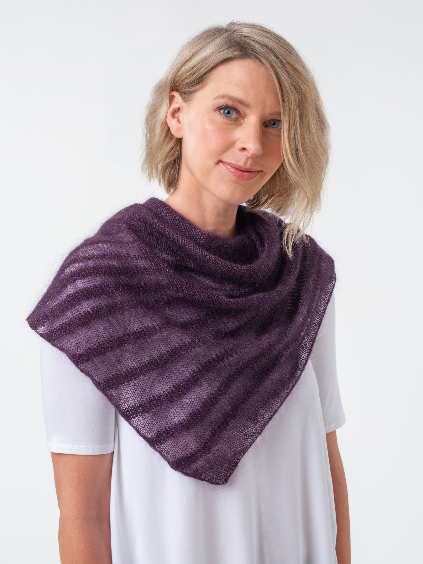 Shibui Knits Ossa Bias Striped Shawl (Pebble+Silk Cloud) Fillory Yarn