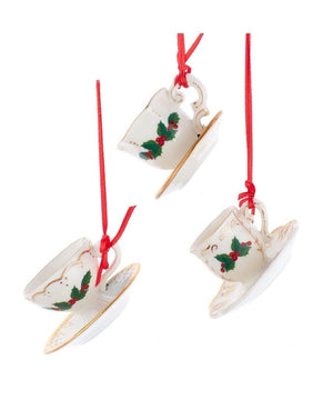 2.5" Porcelain Holly Tea Cup Ornament - The Boulder Tea Company