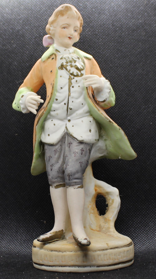 Vintage Hand Painted Bisque Porcelain Figurine, Man In A Frock Coat, Maruri Japan