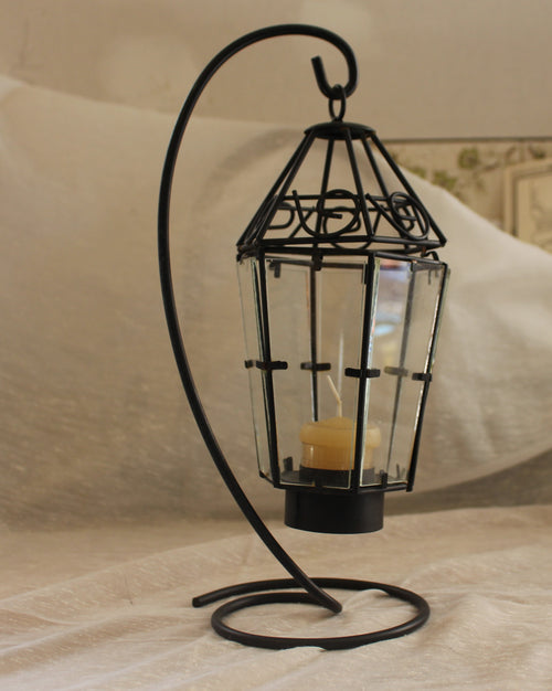 SOLD! Hanging Metal and Glass Candle Holder