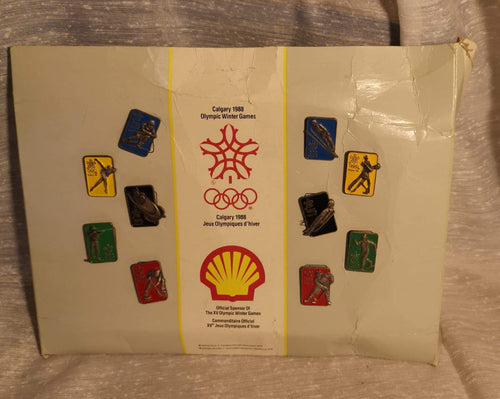 SOLD! Calgary 1988 Winter Olympics Shell Pin Set with Display
